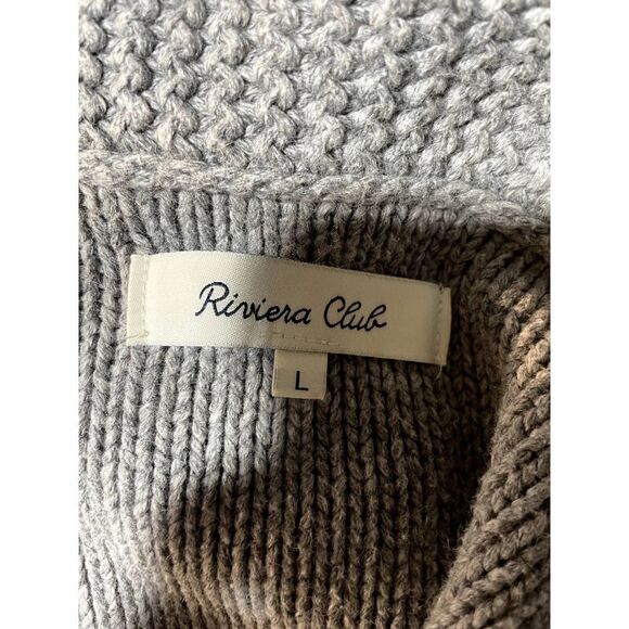 Riviera Club Button Up Cardigan Grey white Sweater - L - Picture 4 of 4